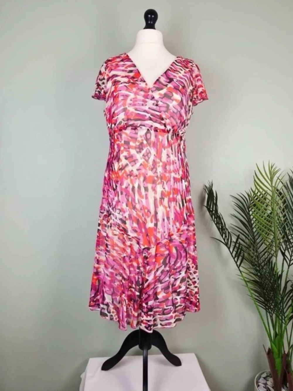 Pink Abstract Print Surplice Maxi Dress